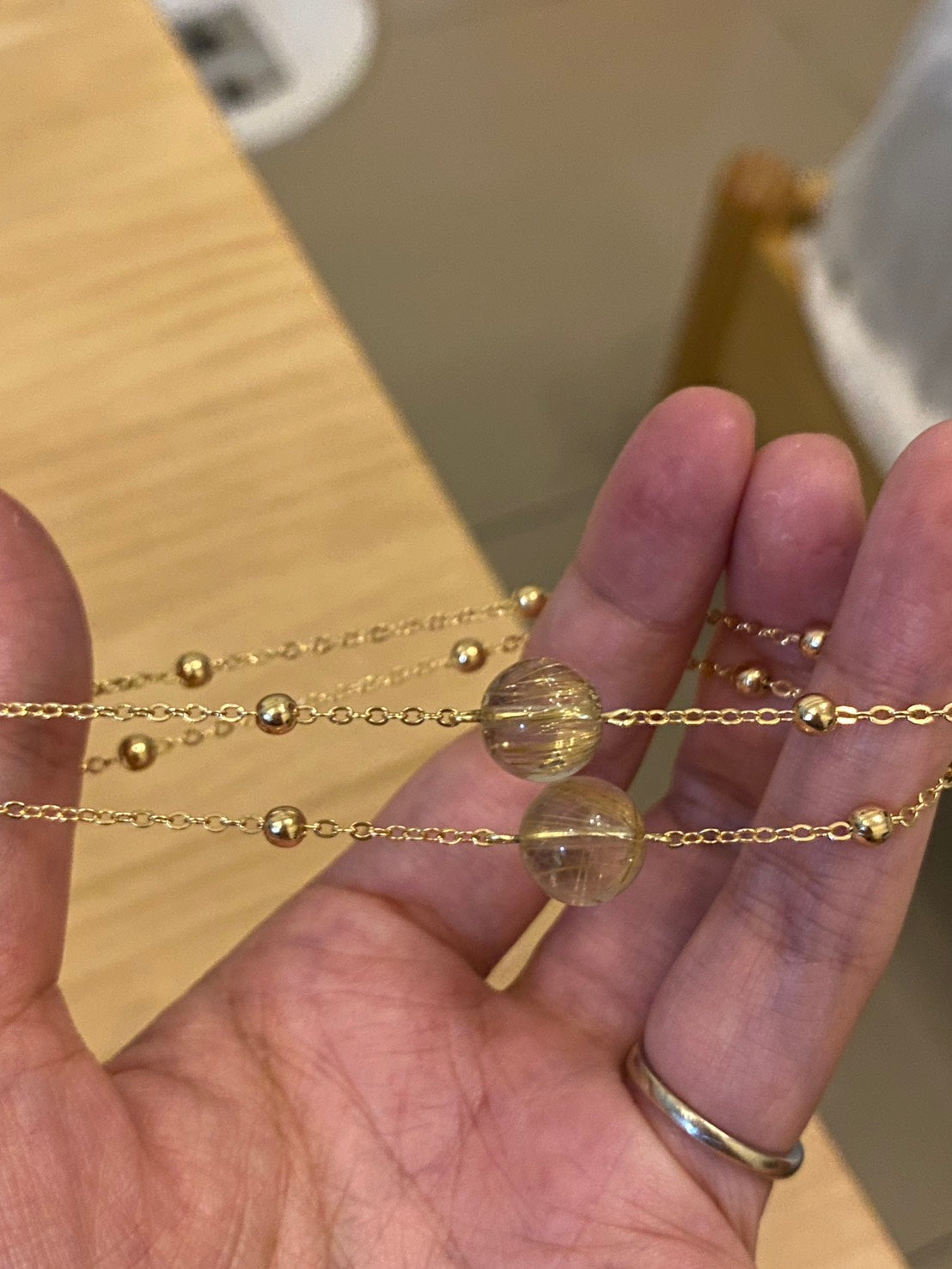 金髮晶鈦晶維納斯純淨透體手鏈|14K鍍金設計|招財納福 •提升能量頻率